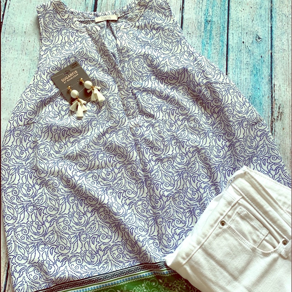 Blue white and green tunic tank by Dalia.